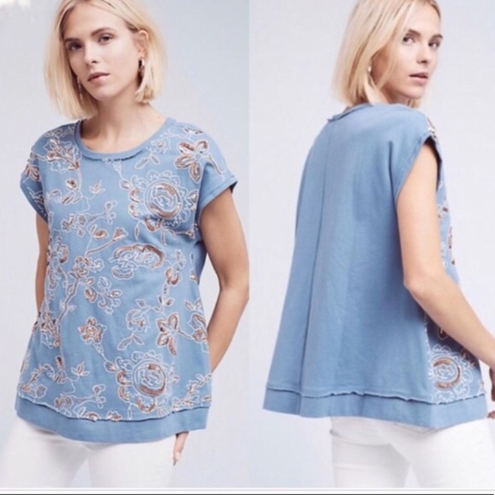ANTHRO {akemi + kin} • blue Sequin shirt MEDIUM
